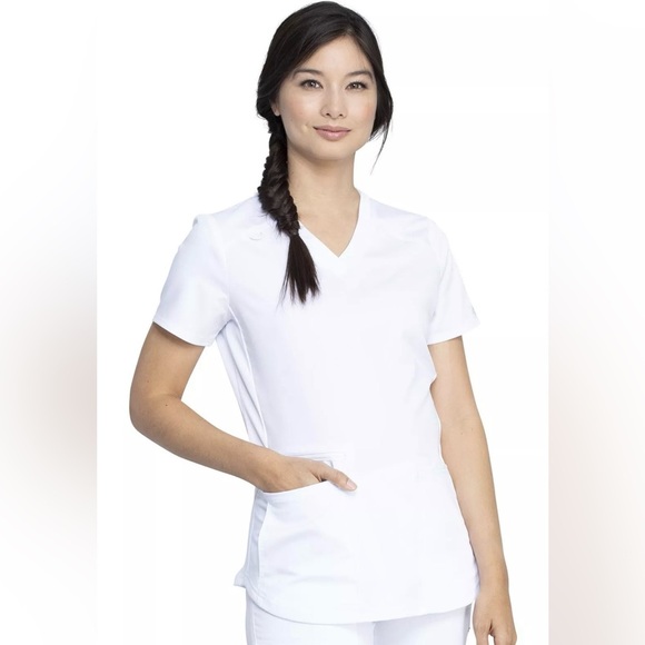 ✨NWT Dickies White V-Neck Scrub Top Size L #A1 - Picture 1 of 9